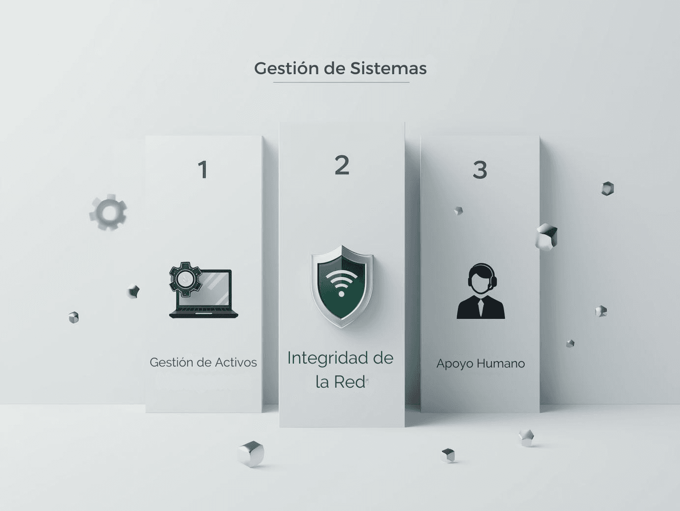 Diagrama de los 3 pilares del soporte EdTech: Gestión de Activos, Integridad de Red y Soporte Humano